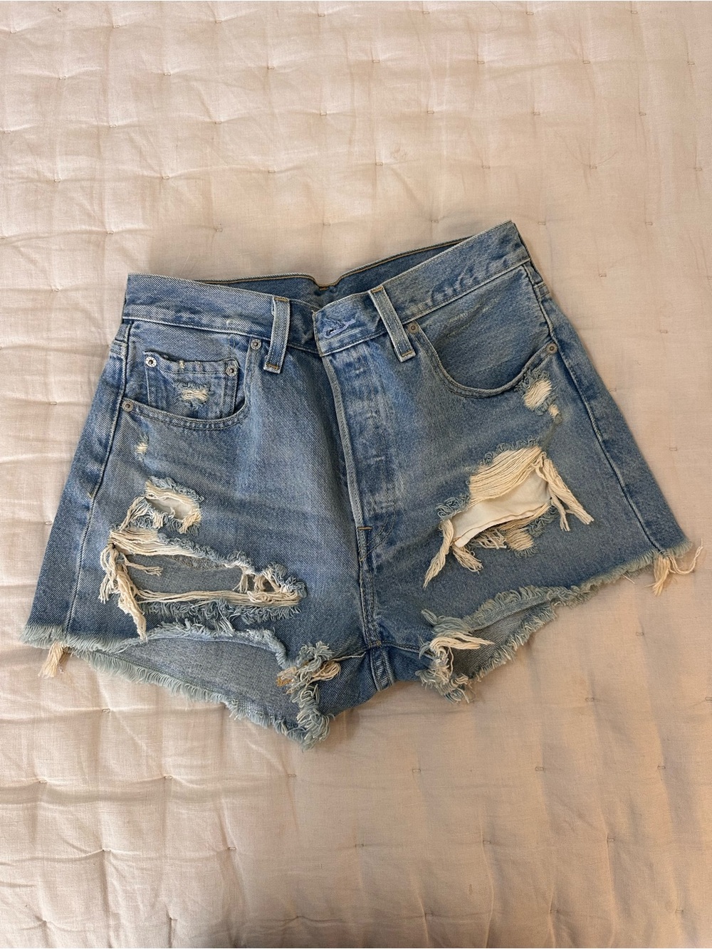 Levi's Light Blue Distressed Denim Cutoff Shorts W29